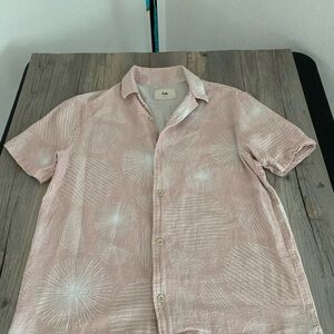 Folk Men’s Short Sleeve Button Camp Shirt Cuban Collar Pale Pink Medium